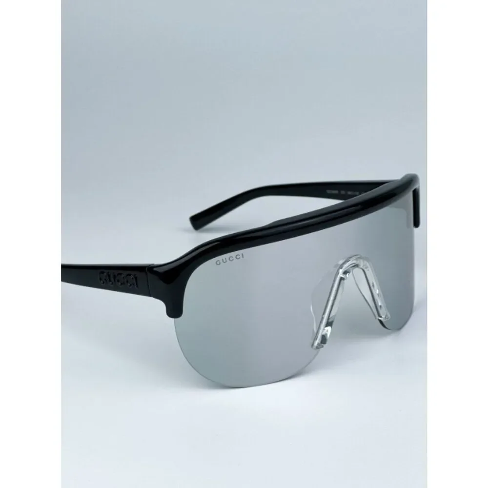 NEW Gucci GG1645S  003 Black Grey Silver Mirrored Unisex Mask Sunglasses
